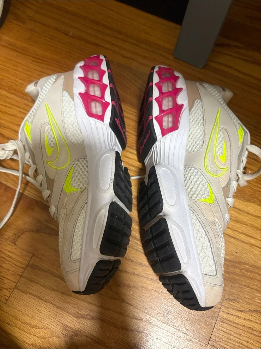 Nike Women's Beige Sneakers with Neon Yellow & Hot Pink Accents